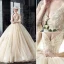 Luxe Champagne Robe De Mariée 2019 Princesse V-Cou Perlage Paillettes En Dentelle Fleur 3/4 Manches Dos Nu Cathedral Train