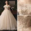 Luxe Champagne Robe De Mariée 2019 Princesse De l'épaule Perlage Paillettes Appliques En Dentelle Fleur Sans Manches Dos Nu Noeud Cathedral Train