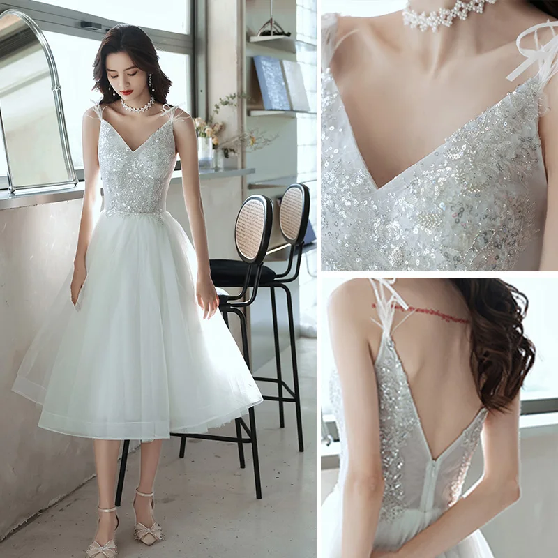 princess polly baby blue dress Fashion Charming White Homecoming Graduation Dresses 2021 A Line Princess  Spaghetti Straps Sequins Sleeveless Backless Tea Length Formal Dresses