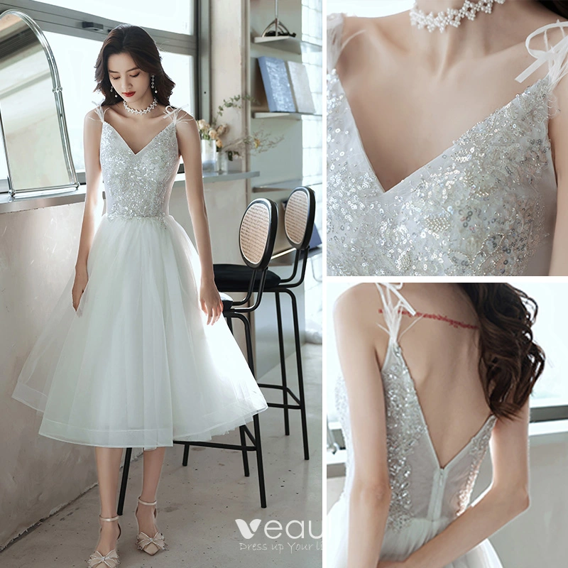 Sexy Gris Vestidos de noche 2018 A Line Princess Con Encaje Apliques Scoop Escote 3 4