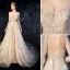 Haut de Gamme Champagne Robe De Mariée 2019 Trompette / Sirène Encolure Dégagée Perlage Faux Diamant Paillettes En Dentelle Fleur Manches Longues Dos Nu Détachable Chapel Train