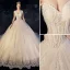 High-end Champagne Wedding Dresses 2019 A-Line / Princess Spaghetti Straps Beading Crystal Lace Flower Sleeveless Backless Royal Train