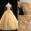 Classic Gold Quinceañera Prom Dresses 2019 Ball Gown Off-The-Shoulder Beading Sequins Lace Flower Sleeveless Backless Floor-Length / Long Formal Dresses