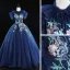 Vintage / Originale Bleu Marine Robe De Bal 2019 Robe Boule Volants Col Haut Faux Diamant Perle En Dentelle Fleur Manches Courtes Dos Nu Longue Robe De Ceremonie