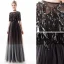 Chic / Belle Noire Argenté Robe De Soirée 2019 Princesse Encolure Dégagée Paillettes Gland 1/2 Manches Longue Robe De Ceremonie