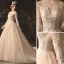 Élégant Champagne Robe De Mariée 2019 Princesse Encolure Dégagée En Dentelle Fleur Manches Longues Dos Nu Chapel Train