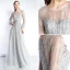 Luxury / Gorgeous Grey Evening Dresses  2019 A-Line / Princess Scoop Neck Handmade  Beading Long Sleeve Tassel Sweep Train Formal Dresses