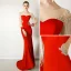 Luxury / Gorgeous Red Evening Dresses  2019 Trumpet / Mermaid Scoop Neck Lace Flower Long Sleeve Beading Tassel Sweep Train Formal Dresses