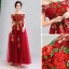 Fée Des Fleurs Rouge Robe De Bal 2019 Princesse De l'épaule Faux Diamant En Dentelle Appliques Manches Courtes Dos Nu Longue Robe De Ceremonie