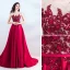 Chic / Beautiful Burgundy Evening Dresses  2019 A-Line / Princess Scoop Neck Beading Appliques Lace Flower Pearl Rhinestone Sequins Sleeveless Court Train Formal Dresses