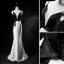Classy Black White Evening Dresses  2019 Trumpet / Mermaid Spaghetti Straps Sleeveless Backless Sweep Train Formal Dresses