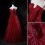 Chic / Belle Bordeaux Robe De Soirée 2019 Princesse Bretelles Spaghetti En Dentelle Fleur Paillettes Faux Diamant Sans Manches Dos Nu Longue Robe De Ceremonie