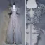 Haut de Gamme Gris Robe De Soirée 2019 Princesse U-Cou Fait main Perlage Cristal En Dentelle Fleur Sans Manches Plumes Train De Balayage Robe De Ceremonie