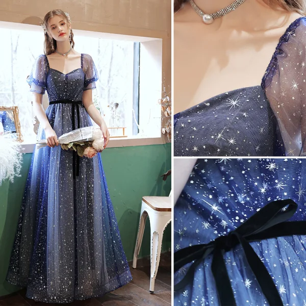 Modest / Simple Glitter Black Gold Homecoming Graduation Dresses 2018 A-Line / Princess Spaghetti Straps Backless Sleeveless Short Prom Dresses