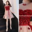 Charming Burgundy Party Dresses 2019 A-Line / Princess High Neck Crystal Lace Flower Appliques Cap Sleeves Short Formal Dresses