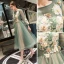 Chic / Beautiful Sage Green Evening Dresses  2019 A-Line / Princess Scoop Neck Lace Flower Appliques Long Sleeve Backless Tea-length Formal Dresses