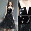Modern / Fashion Black Homecoming Graduation Dresses 2019 A-Line / Princess Spaghetti Straps Lace Star Sleeveless Backless Tea-length Formal Dresses