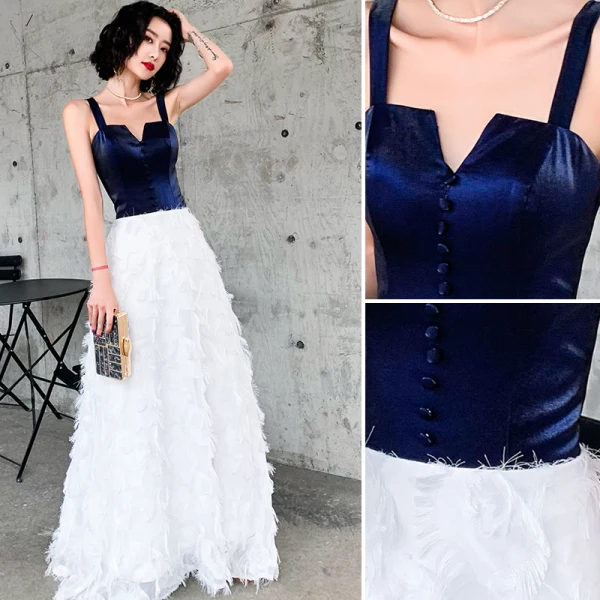 Chic / Belle Ivoire Robe De Soirée 2019 Princesse Bretelles Spaghetti Sans Manches Dos Nu Gland Longue Robe De Ceremonie