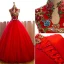 Chinese style Transparent Red Prom Dresses 2019 A-Line / Princess High Neck Beading Sequins Crystal Lace Appliques Sleeveless Floor-Length / Long Formal Dresses
