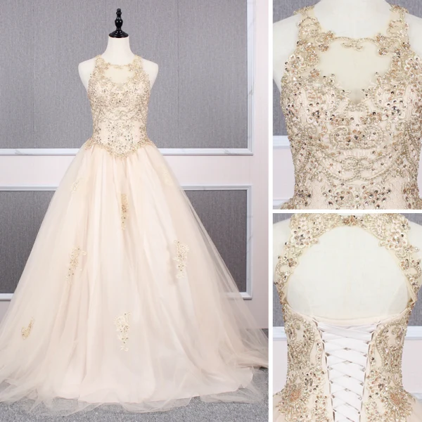 Elegant Royal Blue Prom Dresses 2019 A-Line / Princess Scoop Neck Beading Crystal Sequins Lace Flower Sleeveless Backless Floor-Length / Long Formal Dresses