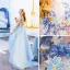 Modern / Fashion Sky Blue Evening Dresses  2019 A-Line / Princess V-Neck Beading Pearl Rhinestone Lace Flower Sleeveless Backless Sweep Train Formal Dresses