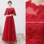 Chic / Beautiful Burgundy Evening Dresses  2019 A-Line / Princess Scoop Neck Appliques Lace Sash 1/2 Sleeves Floor-Length / Long Formal Dresses