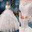 Modern / Fashion White Wedding Dresses 2019 Ball Gown Off-The-Shoulder Beading Sequins Lace Flower Short Sleeve Backless Cascading Ruffles Floor-Length / Long