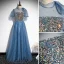 Chic / Belle Bordeaux Robe De Soirée 2018 Empire En Dentelle Fleur Perlage Encolure Dégagée Manches Courtes Longue Robe De Ceremonie