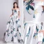 Modern / Fashion Ivory Evening Dresses  2019 A-Line / Princess Off-The-Shoulder Printing Short Sleeve Backless Floor-Length / Long Formal Dresses