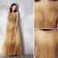 Chic / Beautiful Gold Ruffle Evening Dresses  2019 A-Line / Princess Scoop Neck Beading Lace Flower Sleeveless Floor-Length / Long Formal Dresses
