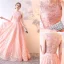 Chic / Belle Perle Rose Robe De Soirée 2019 Princesse Encolure Dégagée Paillettes En Dentelle Fleur Sans Manches Longue Robe De Ceremonie