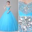 Traditional Pool Blue Prom Dresses 2019 Ball Gown Off-The-Shoulder Crystal Pearl Rhinestone Sequins Short Sleeve Backless Floor-Length / Long Formal Dresses