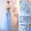 Chic / Belle Bleu Ciel Robe De Soirée 2019 Princesse Bustier Perlage Perle Paillettes Appliques En Dentelle Fleur Sans Manches Dos Nu Longue Robe De Ceremonie