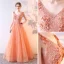 Classy Orange Evening Dresses  2019 A-Line / Princess V-Neck Rhinestone Lace Flower Appliques Sleeveless Backless Floor-Length / Long Formal Dresses