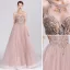 Chic / Beautiful Pearl Pink Evening Dresses  2019 A-Line / Princess Scoop Neck Beading Rhinestone Crystal Pearl Sleeveless Backless Floor-Length / Long Formal Dresses
