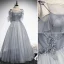 Elegant Grey A-Line / Princess Cocktail Dresses 2018 Lace Flower Scoop Neck Sleeveless Asymmetrical Formal Dresses