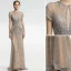 High-end Champagne Evening Dresses  2019 Trumpet / Mermaid Scoop Neck Handmade  Beading Crystal Rhinestone Short Sleeve Floor-Length / Long Formal Dresses