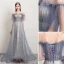Modern / Fashion Sky Blue Evening Dresses  2019 A-Line / Princess Ruffle Scoop Neck Star Sequins Short Sleeve Backless Sweep Train Formal Dresses