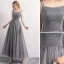 Chic / Belle Gris Robe De Bal 2019 Princesse Bretelles Spaghetti Noeud Perlage Paillettes Sans Manches Dos Nu Longueur Cheville Robe De Ceremonie