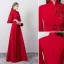 Chinese style Vintage / Retro Burgundy Evening Dresses  2019 A-Line / Princess High Neck 3D Lace Pearl Appliques Bell sleeves Floor-Length / Long Formal Dresses