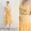 Chic / Belle Jaune de retour Robe De Graduation 2019 Princesse Encolure Carrée En Dentelle Fleur Sans Manches Dos Nu Thé Longueur Robe De Ceremonie