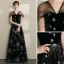 Modern / Fashion Black Evening Dresses  2019 A-Line / Princess V-Neck Lace Star Suede Cap Sleeves Backless Floor-Length / Long Formal Dresses