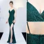 Sparkly Solid Color Dark Green Evening Dresses  2019 Trumpet / Mermaid Spaghetti Straps Sequins Sash Sleeveless Backless Split Front Floor-Length / Long Formal Dresses