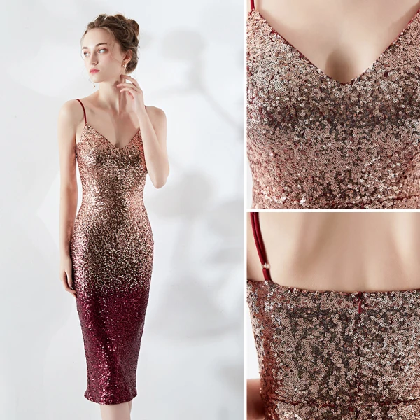 Sparkly Navy Blue Silver Party Dresses 2019 Spaghetti Straps Sequins Sleeveless Backless Tea-length Evening Party Formal Dresses