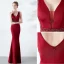 Chic / Beautiful Solid Color Burgundy Evening Dresses  2019 Trumpet / Mermaid V-Neck Beading Crystal Sleeveless Backless Floor-Length / Long Formal Dresses