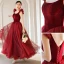 Chic / Beautiful Burgundy Suede Spotted Prom Dresses 2021 A-Line / Princess Square Neckline Sleeveless Backless Floor-Length / Long Prom Formal Dresses
