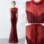 Chic / Beautiful Burgundy Evening Dresses  2019 Trumpet / Mermaid High Neck Beading Tassel Crystal Sequins Short Sleeve Floor-Length / Long Formal Dresses