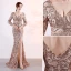 Charmant Doré Robe De Soirée 2019 Trompette / Sirène V-Cou Paillettes 3/4 Manches Dos Nu Fendue devant Longue Robe De Ceremonie