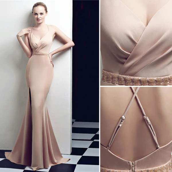 Piękne Jednolity kolor Białe Sukienki Wieczorowe 2019 Syrena / Rozkloszowane Spaghetti Pasy Rhinestone Bez Rękawów Bez Pleców Długie Sukienki Wizytowe
