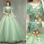 Chic / Beautiful Sage Green Prom Dresses 2019 Ball Gown V-Neck Lace Flower Short Sleeve Backless Floor-Length / Long Formal Dresses